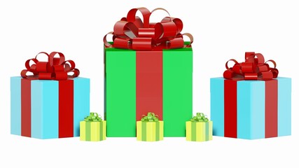 Square boxes in position of many colors for gift with ribbons 3D image