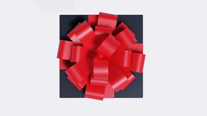 Rectangular black gift box with metallic red ribbon in 3D view image