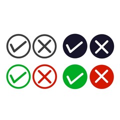 Tick and cross vector icons. Check marks.  design sign.  flat vector graphics on a white background.