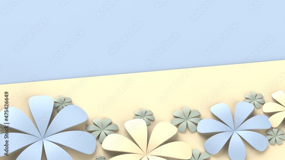 Fototapete light blue-yellow background with blue-yellow paper flowers. concept image of happy invitation and r