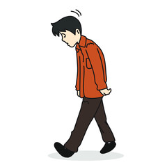 man walks tired cartoon vector illustration