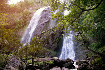 Khlong Lan Waterfall is a beautiful and famous waterfall. in National parks and in the rainforests of Thailand..