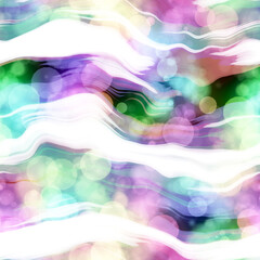 Seamless seventies tie dye stripe bokeh texture. Hippie summer wavy striped repeat background with ink dyed effect.