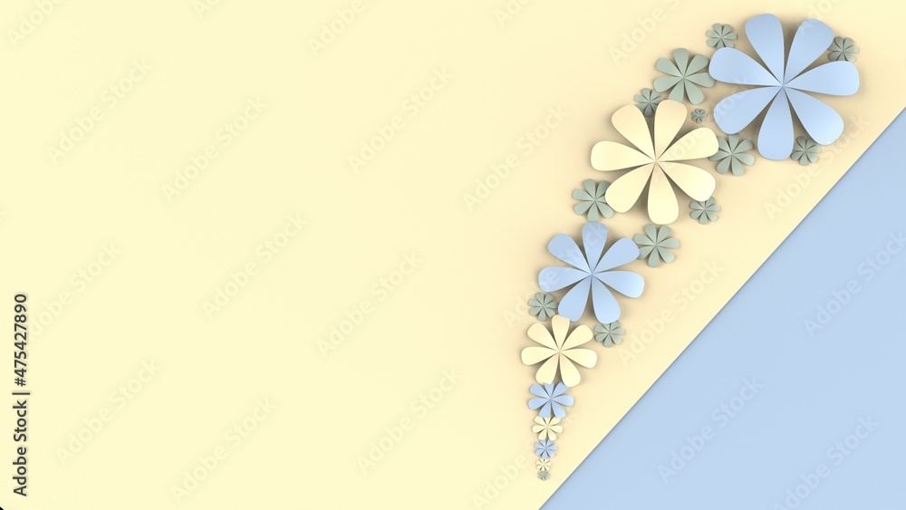 Fototapete light blue-yellow background with blue-yellow paper flowers. concept image of happy invitation and r