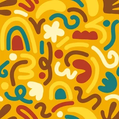 Deurstickers Organische vormen Hedendaagse kunstcollage met veelkleurige abstracte vormen. Vector naadloos patroon met Scandinavische uitgesneden elementen.