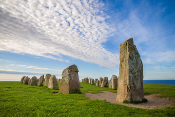 Southern Sweden, Kaseberga, Ales Stenar, Ale's Stones, early people's ritual site, 600 AD