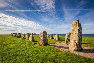 Southern Sweden, Kaseberga, Ales Stenar, Ale's Stones, early people's ritual site, 600 AD