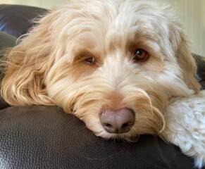 close up of a goldendoodle