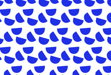 北欧風の青の不規則な半月模様の白背景の壁紙
