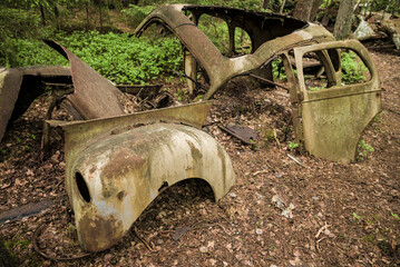 Sweden, Smaland, Ryd, Kyrko Mosse Car Cemetery, former junkyard now pubic park, junked cars