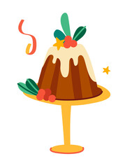 Holiday decorated dessert cake isolated on white.