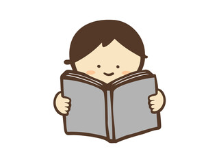 かわいい子どもの読書と本／手書きイラスト素材