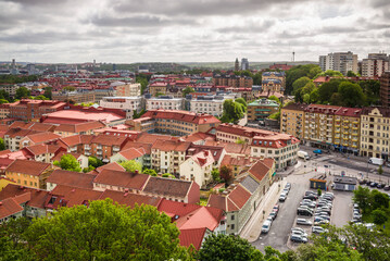Naklejka premium Sweden, Vastragotland and Bohuslan, Gothenburg, high angle city view from the Skansparken, morning