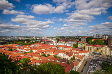 Fototapeta premium Sweden, Vastragotland and Bohuslan, Gothenburg, high angle city view from the Skansparken, late afternoon