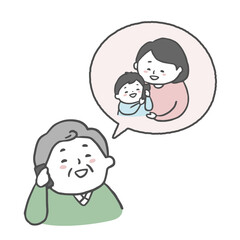 電話で孫と話すシニア男性