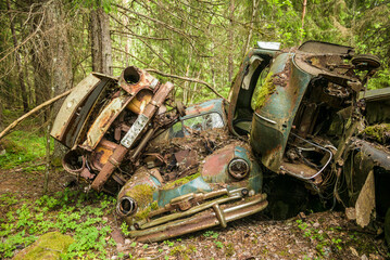 Sweden, Varmland, Bastnas, Bastnas Car Cemetery public park, antique car junkyard