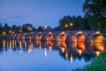 Sweden, Varmland, Karlstad, bridge, longest stone arch bridge in Sweden, built 1797, dusk