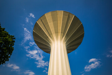 Sweden, Narke, Orebro, Svampen water tower, first mushroom shaped water tower in Sweden, built 1958, exterior