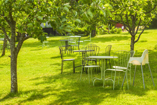 Sweden, Vastmanland, Nora, Outdoor Cafe Tables