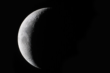 The Waxing Crescent Moon starts as the Moon becomes visible again after the New Moon conjunction when the Sun and Earth are on opposite sides of the Moon