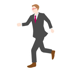 Illustration of a running businessman with glasses(white background, vector, cut out)