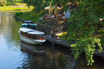 Boat on the canal in Bastejkalna Park, Riga, Latvia