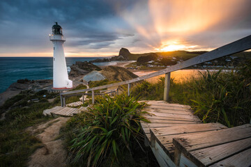 Castle Point Lighthouse, located near the village of Castlepoint in the Wellington Region of the North Island of New Zealand