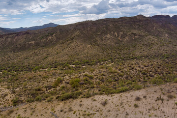 Fototapeta na wymiar Aerial view rock mountains in the high desert of Arizona