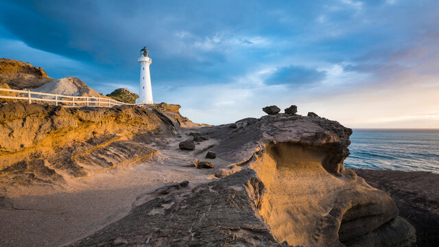 Castle Point Lighthouse, located near the village of Castlepoint in the Wellington Region of the North Island of New Zealand