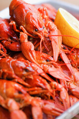 Crayfish close up, seafood plate