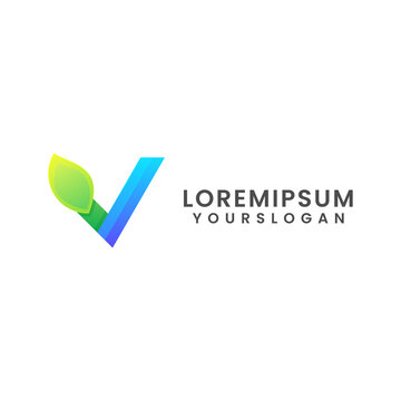 letter v leaf gradient logo design