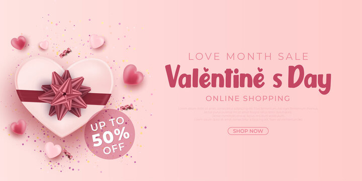Realistic banner Valentine's day sale promotion design suitable for sales promotion