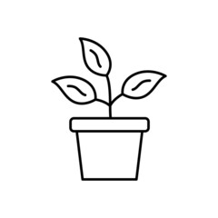 Plant Pot Icon in flat black line style, isolated on white background