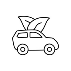 Eco Car Icon in flat black line style, isolated on white background