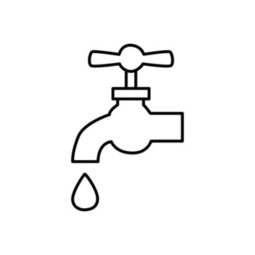 Water Tap Icon in flat black line style, isolated on white background