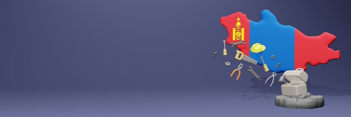 3d rendering of work tools and porters in Mongolia for cover website