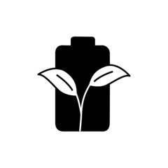 Eco battery Icon in black flat glyph, filled style isolated on white background