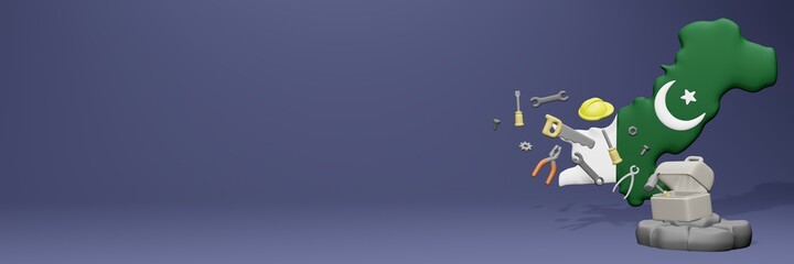 3d rendering of work tools and porters in Pakistan for cover website