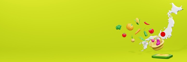 3d rendering of vegetable consumption in Japan for data display and social media
