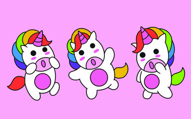 Obraz na płótnie Canvas Set of Cute Colorful Unicorn magic Horse doodle Cartoon Animal Pet Character Happy collection illustration