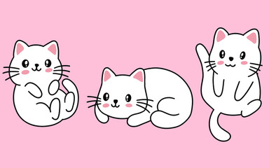 Set of Cute Cats Cat Kitty Cartoon Animal Pet Character Happy collection illustration