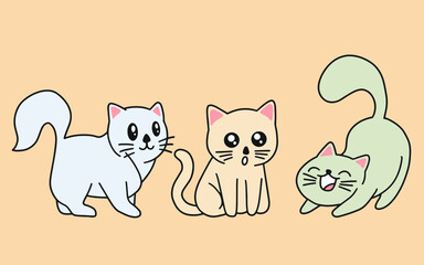 Obraz premium Set of Cute Cats Cat Kitty Cartoon Animal Pet Character Happy collection illustration