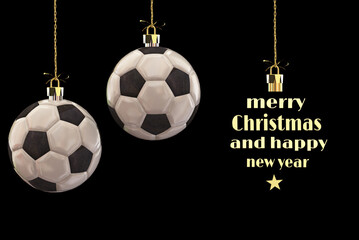 soccer football balls xmas christmas merry christmas and happy new year - 3d rendering