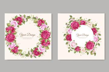 hand drawn maroon roses invitation card set 