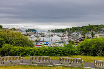 Boats in harbor in Camden, Maine, USA