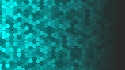Honeycomb Grid tile random background or Hexagonal cell texture. in color Bright azure blue 
 or sky blue with dark or black gradient.