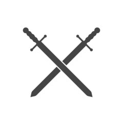 Two medieval knight crossed swords isolated vector emblem. Holy war, crusade sign. Black and white illustration.