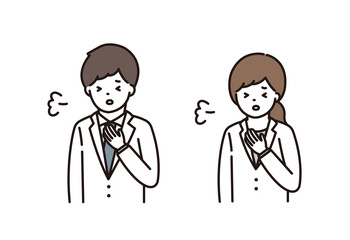 薬剤師 医師 男性 女性 緊張 ため息 深呼吸
