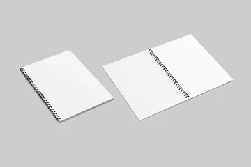 Foto op Canvas Blank realistic spiral notepad notebook isolated on gray background. open and closed binded notebook. 3d rendering. © Leyla
