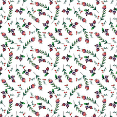 seamless watercolor pattern with colorful berries and leaves.